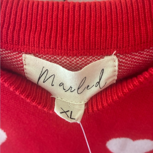 Marled Red Sweater with White heart Accents - Picture 2 of 8